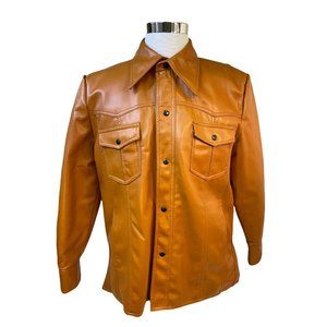 Exc! Vtg 60s 70s Caribou Mens Large PLEATHER COAT JACKET Brown Faux Fur Lining